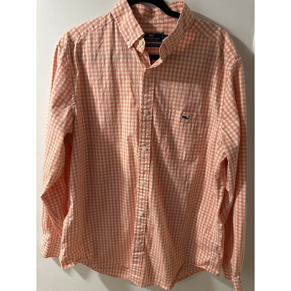 Vineyard Vines Classic Fit Tucker Shirt Sz-Lg Long Sleeve Orange & White Plaid